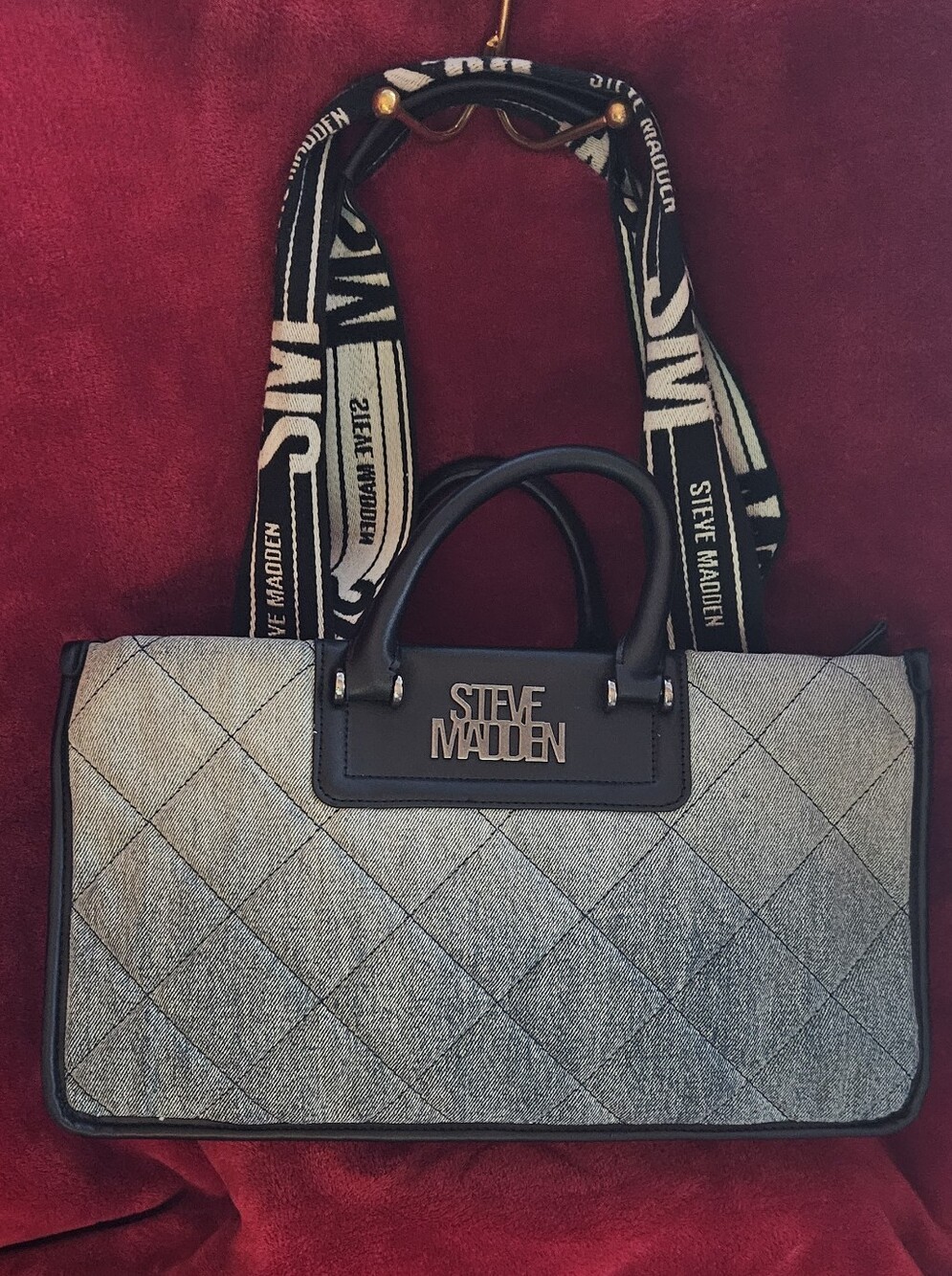 Steve Madden B Casidy Quilted Washed Blue Denim Satchel/Tote Bag